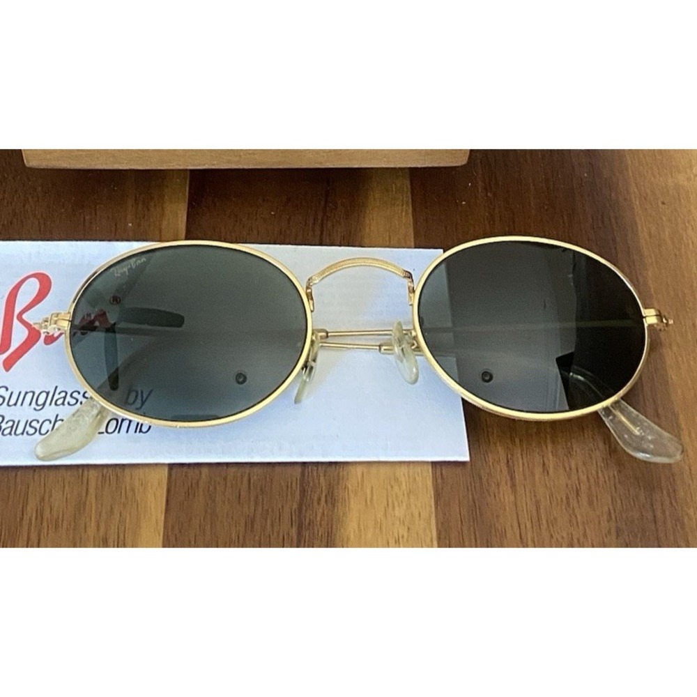 Vintage B&L Ray-Ban W0976 Oval Sunglasses Gold Green G-15 Lenses USA w/ Case